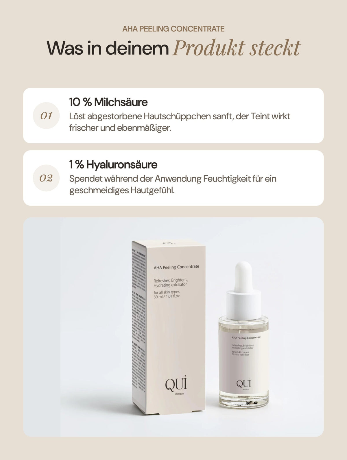 AHA Peeling Concentrate: Wichtige Inhaltsstoffe