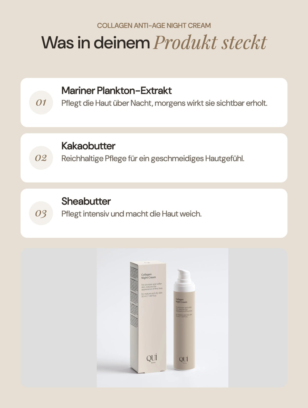 Collagen Anti-Age Night Cream: Wichtige Inhaltsstoffe