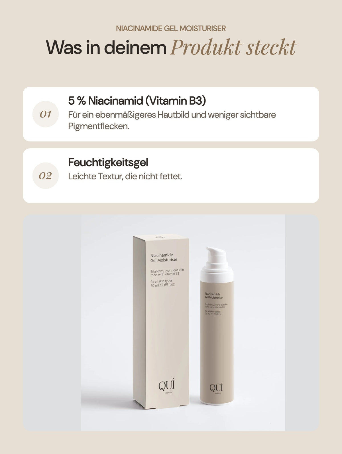 Niacinamide Gel Moisturiser: Wichtige Inhaltsstoffe